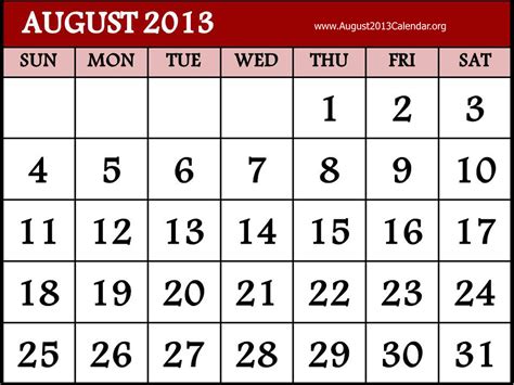 August Calendar Clipart Customize And Print