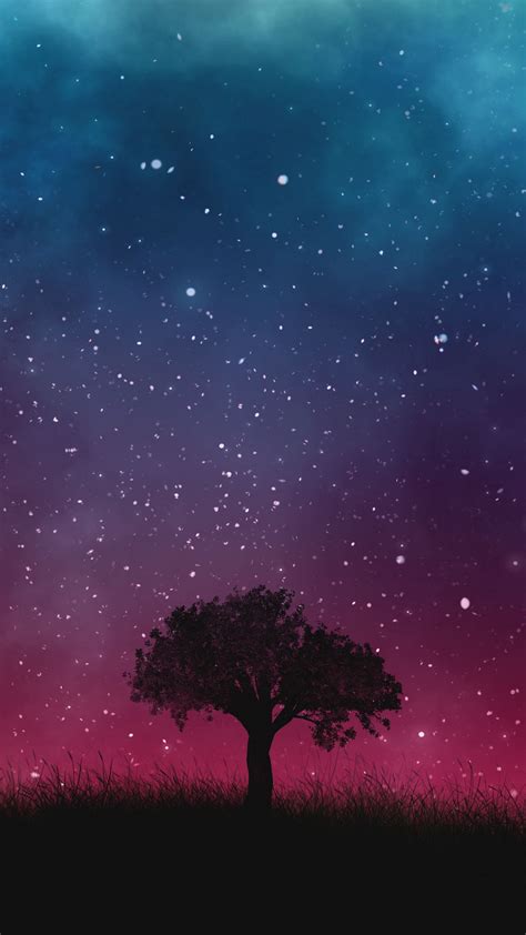 Download Wallpaper 1440x2560 Starry Sky Night Tree Qhd Samsung Galaxy