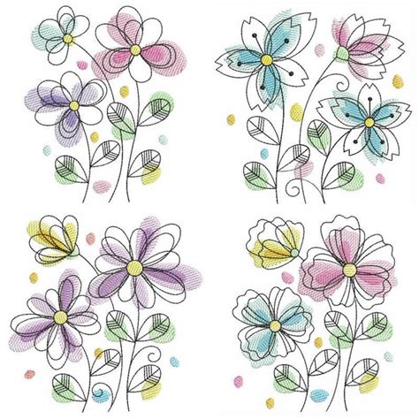 Doodle Flowers Set 10 Designs 3 Sizes Products Swak Embroidery
