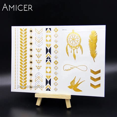 new metallic gold silver body art temporary tattoo sexy flash tattoos sticker free shipping for