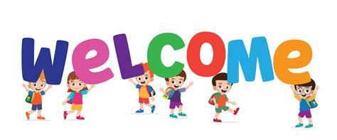 Happy Group Of Kindergarten Kids Holding A Welcome Text Vector