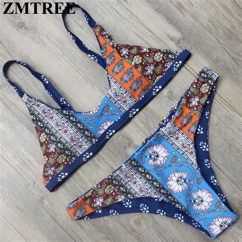 Zmtree Bikini 2017 Retro Printed Bikini Set Women Swimwear Double Sided
