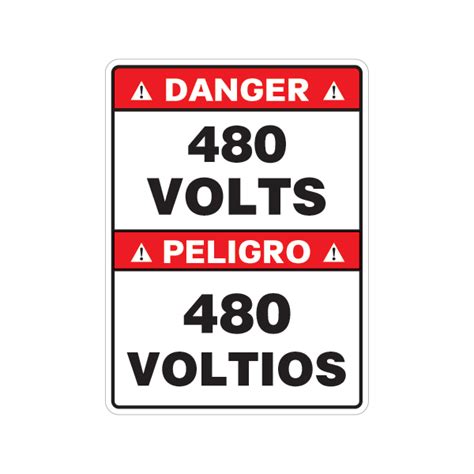 Printed Vinyl Danger 480 Volts Peligro 480 Voltios Stickers Factory