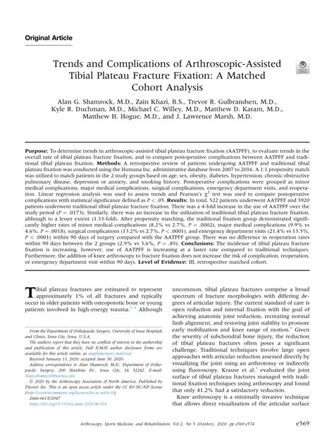 PDF Trends And Complications Of Arthroscopic Assisted Tibial Plateau