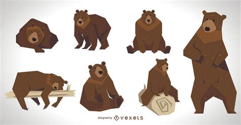 Brown Bear Illustrations Set Vector Download