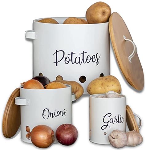 Garlic Potato And Onion Storage Bin Containers White Kitchen Canister