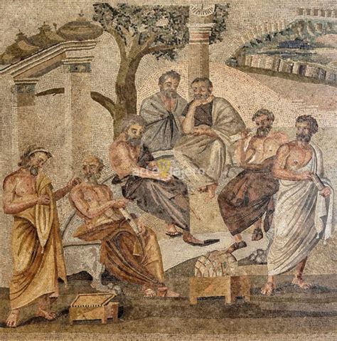 La academia es, pues, una de las más antiguas instituciones de educación superior, que debió ser fundada hacia el año 387 a.c. Mosaico de la Academia de Platón - ArteViajero