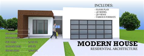 See photos, specifications and full color single story floor plan designs. 3D model MODERN RESIDENTIAL HOUSE - 1 STORY 4 BEDROOM 3 2