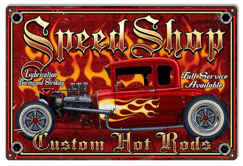 Hot Rod Garage Art Speed Shop Custom Hot Rods 12×18 Reproduction