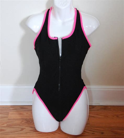 Zip Front Swimsuit Retro Early 90s Bathing Suit Pink And Etsy