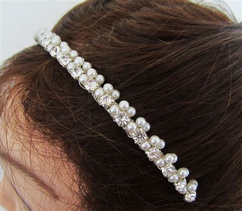 Pearl Bridal Headband With Rhinestones In White Or By Jamisyjo Pearl