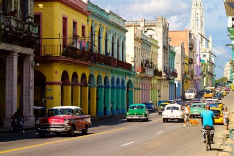 Classic Old Cars And Colorful Buildings In Downtown Havana Editorial Image Image Of Famous