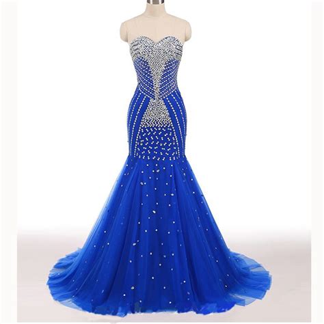 Lp5518 Bling Bling Royal Blue Luxury Heavy Beading Prom Dress Mermaid
