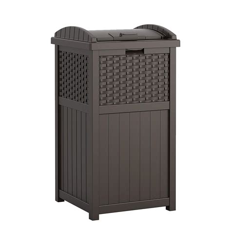 Suncast 33 Gallon Outdoor Trash Can For Patio Resin Outdoor Trash