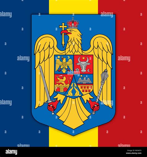 Romania Flag And Coat Of Arms Official Symbols Of The Country Stock