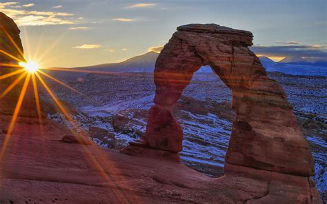 Sunset Sunlight Arches National Park Delicate Arch Near Moab Utah Usa