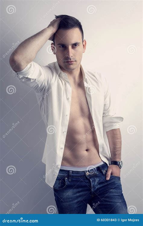 Man With Unbuttoned Shirt Stock Image Image Of Good 60301843
