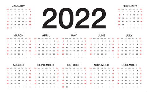Ilustración De Calendario 2022 Comienza La Semana Desde El Domingo La