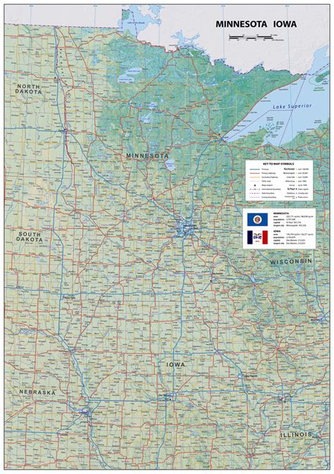 Minnesota And Iowa Physical State Map I Love Maps