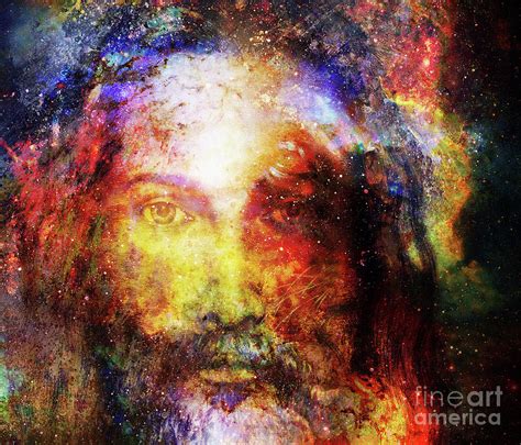 Jesus Christ Painting With Radiant Colorful Energy Of Light In Cosmic