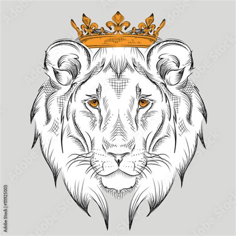 Ethnic hand drawing head of lion wearing a crown. totem / tattoo design