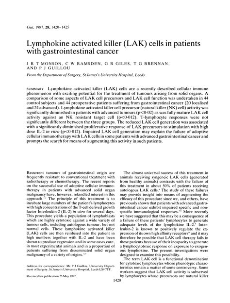 PDF Lymphokine Activated Killer LAK Cells In Patients With