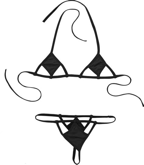Iiniim Womens 2piece Sheer Extreme Bikini Swimsuit Halter Neck Bra Top Micro Mini G String Thong