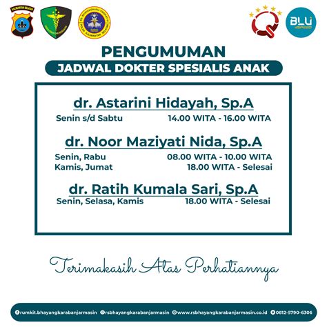 Update Jadwal Dokter Spesialias Anak - RS BHAYANGKARA TINGKAT III