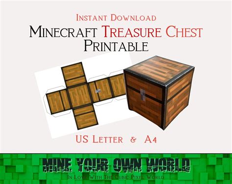 Minecraft Treasure Chest Printable Paper Crafts Party Or Room Decor