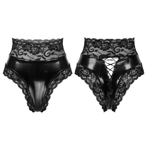 Women Erotic Underwear Sexy Black Leather Thongs Lingerie Latex Lace
