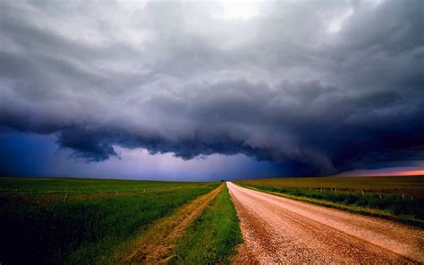Storm Clouds Sky Fields Road Wallpaper Nature And Landscape