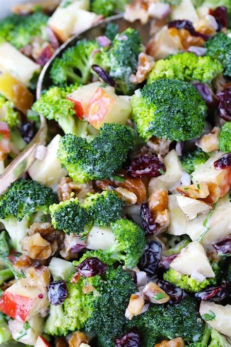 In a large bowl, combine the apples, broccoli, onion and raisins. Broccoli Salad with Apples, Walnuts, and Cranberries ...
