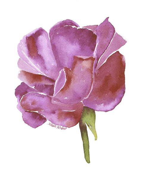Purple Rose Watercolor Flower Painting Watercolor Paintings Floral
