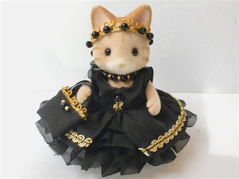 Original Hand Made Dress For Calico Critters Sylvanian Etsy Black And Gold Gown Queen Gown