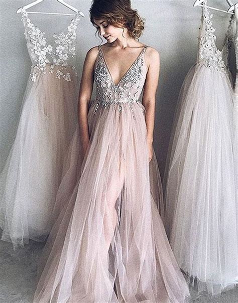 Chic Prom Dresses Spaghetti Straps A Line Floor Length Long Tulle Sexy Anna Promdress