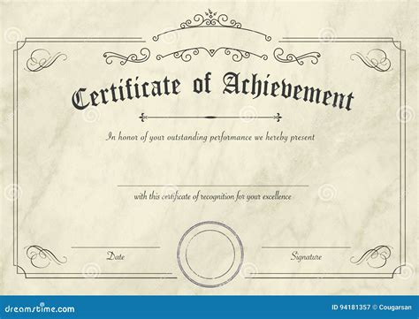 Retro Certificate Of Achievement Paper Template With Modern Past Stock
