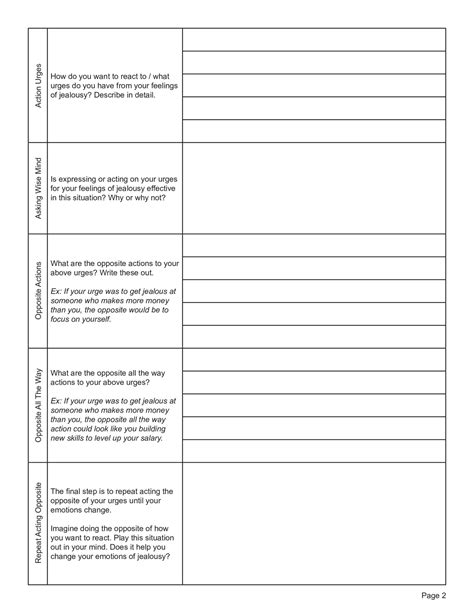 Opposite Action for Jealousy Worksheet PDF - - Worksheets Library