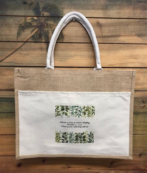 Custom Printed Burlap Tote Bag With 10oz Cotton Front Pocket Etsy