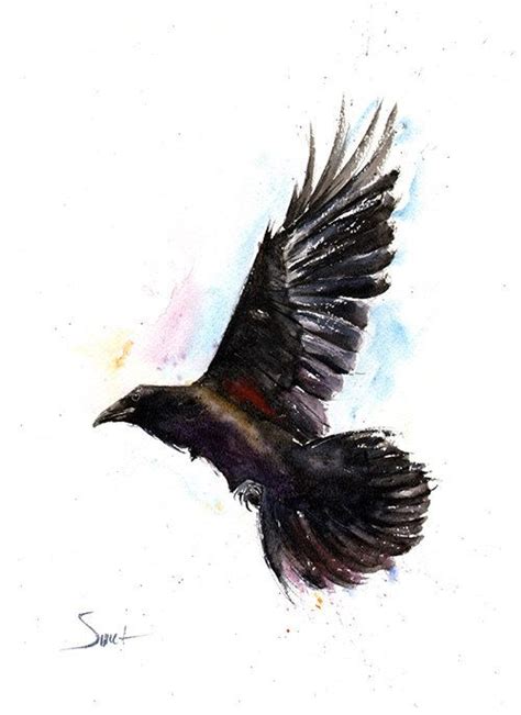 Watercolor Crow Painting Original Bird Art Crow Wall Decor Crow