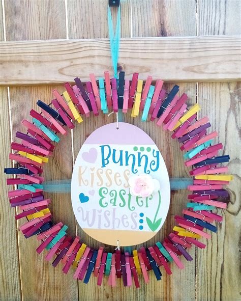 Easter Clothespin Wreathhand Painted Signbunny Kisses Easter Etsy