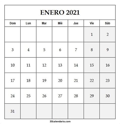 Calendario Enero 2021 Para Imprimir Enero 2021 Calendario Bonito