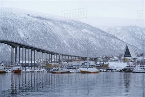 Tromso Harbour The Bruvegen Bridge And Tromsdalen Church Arctic