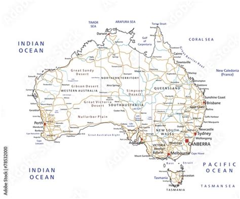 High Detailed Australia Road Map With Labeling Stock Image And