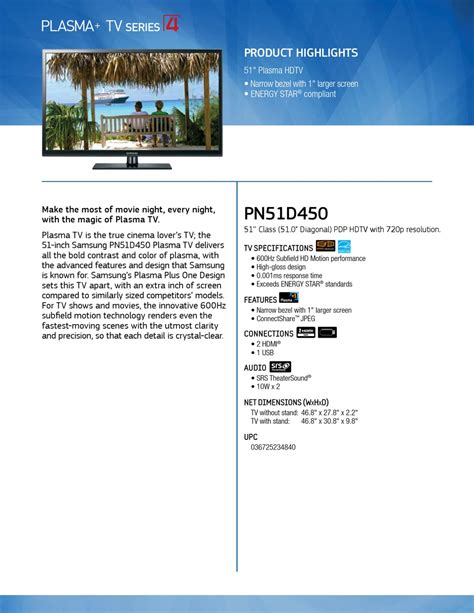Samsung Pn51d450a2dxza Brochure Pdf Download Manualslib