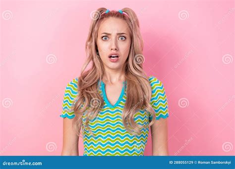 Photo Of Worried Nervous Girl Curly Hairdo Wear Knitted Blouse Outfit Omg Unexpected News