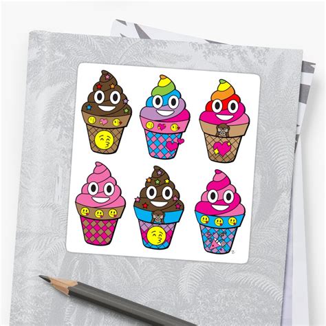 Emoji Poop Ice Cream Rainbow Sticker By Danikates Redbubble