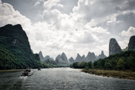 The Li River With The Famous Karst Mountains Guilin China Guilin