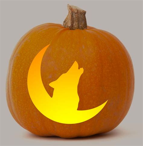 Printable Pumpkin Stencil For Carving Howling Wolf At Moon Etsy