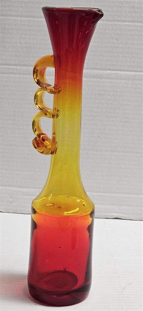 MCM Amberina Rainbow Glass Decanter Pitcher GLOWS Pinched Spout 3