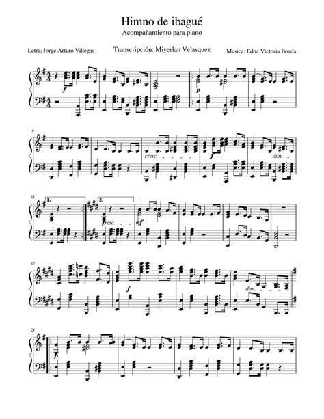 Himno De Ibagué Acompañamiento Para Piano Sheet Music For Piano Solo